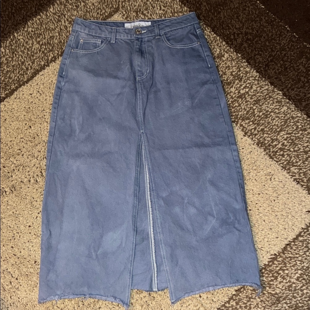 Indigo Rein Blue Midi Pencil Skirt with Slit